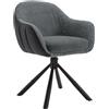 WOLTU 1x Sedia Sala da Pranzo Girevole, Sedia da Cucina con Braccioli e Schienale, Poltroncina per Ufficio, Camera da Letto, Gambe in Metallo, Ciniglia+Ecopelle, Grigio Scuro+Antracite,
