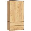 BDW armadio 2 ante, 4 ripiani, appendiabiti, 2 cassetti, appendiabiti, armadio a cassetti, armadio per camere da letto, soggiorni, 180x90x51cm, (Rovere Craft)