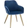 Lestarain Sedia Poltroncina da Sala Pranzo, Sedie Moderne da Cucina con Schienale e Braccioli, in Velluto, per Camera da Letto Soggiorno, Gambe Metalliche d'Oro Blu