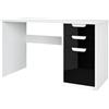 Vladon Logan Desk, scrivania per Ufficio con 2 cassetti e 1 Anta, Bianco Opaco/Nero Lucido (129 x 76 x 60 cm)