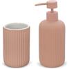 Inbagno Set Accessori Bagno 2 Pezzi in Ceramica Rosa cannettato, Dispenser Sapone e portaspazzolini Soft Touch, Spring