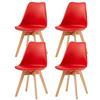 EGGREE Sedie da Pranzo Moderno 4 Pezzi con Gambe in Legno Massello, Imbottitura in Pelle PU - Set per Cucina, Sala da Pranzo e Ufficio, Design Moderno, Rosso