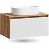 Planetmöbel - Set di mobili da bagno Arisa, mobile sottolavabo 80 cm in rovere bianco dorato, lavabo 55 cm bianco, incl. sifone salvaspazio