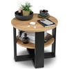 defiPad Tavolino da salotto rotondo Ø53 cm - elemento laterale da divano con ripiano, 2 livelli, arredo soggiorno moderno, nero e rovere, design industriale, prodotto in UE