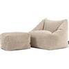 icon Natalia Pouf Bambini con Poggiapiedi, Beige, Velluto a Coste, Pouf Poltrona, Poltrona Sacco con Riempimento Incluso, Sedia Bambini, Mobili Camera da Letto