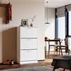 SUNXURY Scarpiera sottile in legno bianco con 3 scomparti, regolabile, 63 x 30 x 120 cm