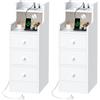 Rcynview Set di 2 Comodino Stretto con Prese e Porte USB Bianco Comodini con Scomparti a Giorno e Cassetto, Tavolino da Notte Mobile Salvaspazio per Camera da Letto Soggiorno Cameretta, 25x35x70cm