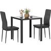 HOMCOM Set tavolo da pranzo e sedie per 2 persone, tavolo da cucina con sedie, piano rettangolare in vetro, struttura in metallo, per cucina soggiorno casa, nero