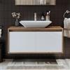 Roomart, Atlantic, armadietto da 100 cm con lavabo in ceramica, set di mobili da bagno, 4 pezzi, armadietto a specchio, armadio alto (rovere bianco)