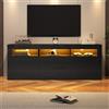 REXO Mobile TV lucido con illuminazione a LED, 160 x 35 x 60 cm, 3 scomparti aperti, 2 porte, 2 cassetti, controllo smart app, per TV da 70 pollici, supporto per TV lucido (nero)
