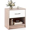 COSTWAY Comodino 38,5 x 28 x 40,5cm in Legno, Tavolino Salvaspazio con Scomparto Aperto e Casseto per Soggiorno e Camera da Letto (Naturale+Bianco)