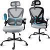 GGCIR Sedia Ufficio Ergonomica, Sedia Scrivania con Braccioli Imbottiti e Supporto Lombare Regolabile, Poltrona Ufficio Mesh per Casa e Gaming (Grigio)