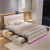 LIVLUX Letto 160x200 con Sommier LED e USB, Letto Matrimoniale Imbottito con 4 Cassetti di Riordinamento e Testata Regolabile, Letto per 2 Persone per Adulti e Adolescenti (Bianco A, 160 x 200 cm)