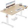 TRIUMPHKEY Scrivania Elettrica Regolabile in Altezza, 140 x 70 cm, 3 Funzioni Memoria, Porta USB, Con 2 ganci, Tavola Splice Standing desk, In Piedi Adatta Per Casa E Ufficio, Beige+Bianco