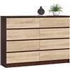 AKORD Cassettiera K 140 cm 8 (2 x 4) Cassetti | Moderna Mobiletto per Soggiorno Sala da Pranzo Camera da Letto | Armadio Cameretta | 138 x 99 x 40 cm | Peso 72kg | Wenge/Rovere di Sonoma