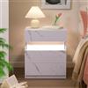 Cubehom Comodino con cassetto, comodino con illuminazione a LED, tavolino in legno, tavolino per camera da letto, bianco marmo