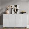 RTYUSWL Credenza da 120 cm, cabina da buffet, credenza con 4 ante sagomate e ripiani regolabili, armadio per soggiorno con maniglie in metallo e gambe sferiche per soggiorno (bianco)