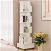 CHOWGOLI Libreria girevole a 360°, libreria per soggiorno, camera da letto, 4 strati, con cassetto in tessuto e ruote, colore bianco, 40 x 40 x 147 cm