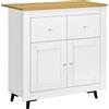 HOMCOM Mobile contenitore a buffet in stile moderno con armadio ad ante e 2 cassetti, mobile contenitore per soggiorno, sala da pranzo, dim. 78 x 35 x 80 cm, bianco