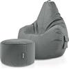 Green Bean Pouf sacco Cozy + sgabello rotondo - già riempito - robusto, lavabile, antimacchia - cuscino da pavimento per bambini e adulti, poltrona relax, poltrona da gioco, pouf - Grigio
