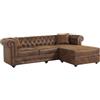 Vente-unique-Divano angolare chesterfield reversibile in microfibra invecchiata Marrone - TOLEDO