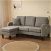Terahanda Divano ad angolo a forma di L con chaise longue - Divano a tre posti, 166x118x77 cm, tessuto misto cotone e lino traspirante, gambe in plastica, configurazione reversibile sinistra/destra (Grigio