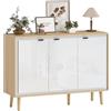 HOMCOM Credenza Cucina con 3 Ante, Mobile Cucina Moderno con Ripiano Regolabile e Piedi in Legno, Credenza Buffet per Soggiorno, Sala da Pranzo e Salotto, 107x35x77 cm, Bianco Lucido e Rovere