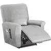 FANSU Copripoltrona Relax Reclinabile Elasticizzato Universale, Pelle PU 1 Posto 4 Pezzi Copripoltrona Reclinabile Elettrica Coprisedile con Tasche, Fodere per Poltrona Relax (1 Posto,Grigio)