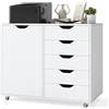 COSTWAY Mobiletto con 5 Cassetti e Anta, Cassettiera per Documenti con 5 Ruote e Ripiano Regolabile, per Soggiorno, Ufficio e Cucina, 79 x 40 x 65 cm (Bianco)