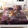 Odot Lenzuolo sotto con Angoli e Federe, Motivo Animale 3D Lenzuola sotto Elasticizzato Lenzuolo Coprimaterasso Lenzuola Microfibra Singolo Matrimoniale (120x200x30cm,Tigre)