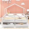 MSMOK Letto per casa, letto matrimoniale, lettino con 2 cassetti in MDF, cassetti su ruote, rete a doghe in pino, bianco