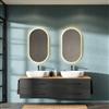Planetmöbel LUX Set di mobili da bagno, composto da lavandino da 180 cm con mobiletto alla base, 2 lavabi sopra piano da 60 cm bianchi, 2 specchi da 50 cm (senza LED) Mobiletto sotto lavabo Oro Rovere