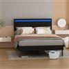 Cecaylie Struttura letto 140 x 200 cm con illuminazione a LED, rete a doghe in legno massello, testiera e bordo in pelle di alta qualità, letto matrimoniale di alta qualità, senza materasso, nero