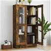 Homgoday Vetrina in vetro con 4 scomparti a 2 ante vetrina per soggiorno, buffet, sala da pranzo, credenza cucina vetrina in legno ingegneria rovere affumicato 82,5 x 30,5 x 150 cm
