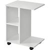 HOMCOM Tavolino da Salotto a C con 2 Ripiani Aperti e 4 Ruote Girevoli, Comodino in MDF e PE, 45x35x58 cm, Bianco