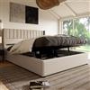 BestAlice Letto matrimoniale imbottito 160x200cm, letto contenitore una piazza e mezza con spazio di archiviazione, letto per adulti con rete a doghe in legno, lino, beige