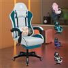 ALFORDSON Sedia Gaming Massaggiante, Poltrona Ergonomica da Ufficio con Cuscino Lombare & Poggiatesta Regolabili, Sedia Gamer con Poggiapiedi Telescopico, Regolabile 90-150°, Tessuto(Verde petrolio)