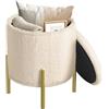 WOLTU Pouf Contenitore Rotondo Pieghevole, Poggiapiedi Divano Imbottito con Coperchio e Gambe in Metallo, per Soggiorno, Camera da Letto, in Tessuto Teddy, Ø35 x H41 cm, Beige