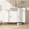 BNUZ Cassettiera, credenza, scarpiera con manici in metallo, 1 cassetto e 3 ante, su piedini in metallo, bianco, dimensioni: 90 x 120 cm
