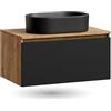 Planetmöbel - Set di mobili da bagno, composto da mobile sottolavabo da 80 cm in oro, rovere nero, lavabo da 55 cm nero, incluso sifone salvaspazio