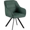 CLP Sedia da pranzo girevole Pettuli, poltrona reclinabile a 180° con braccioli e schienale, sedia imbottita fino a 150 kg, Colore:verde, Materiale:Stoffa