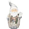 ECD Germany Statuetta di Babbo Natale con Illuminazione LED 52 cm Bianco Caldo Statua Luminosa con Cappello Grigio e Sciarpa Aspetto Legno a Batteria Decorazione Figura Natalizia da Tavolo per Interni