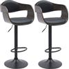 CLP Set di 2 sgabelli da bar con schienale Kingston, sgabelli da bar rivestiti in similpelle o tessuto, sgabelli da bar regolabili in altezza, Colore:nero/grigio, Materiale:Ecopelle