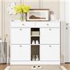 boorbin Elegante scarpiera con 4 ante pieghevoli, 2 cassetti, 3 scomparti aperti, perfetta per corridoi moderni e ingressi, dimensioni 110 x 26 x 100 cm (bianco)
