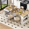 Wyibwy mobile Isola da cucina 71(151) x80x92 cm,tavolo da pranzo estensibile con piano rimovibile,tavolo da bar con presa multipla, isola cucina su ruote per sala da pranzo(A-Bianco+Naturale)
