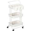 HOMCOM Carrello Cucina 3 Livelli Con Ruote 3 Cestini 4 Ganci Bianco | Portatutto Multiuso, Cestino 12 Divisori, Ganci Rimovibili, Soggiorno Ufficio Lavanderia