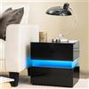 Giantex Comodino con Illuminazione a LED, 45 x 35 x 45 cm, Comodino con 2 Cassetti, LED con 22 Modalità Dinamiche, 5 Livelli di Luminosità e Telecomando (1, Nero)