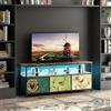 JiaOyu Mobile TV con illuminazione a LED e 3 cassetti in tessuto, per TV fino a 55 pollici, tavolo TV multifunzione con scomparti aperti per soggiorno (colore / 3 cassetto, 108 cm)