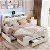 KSFASHZ Letto 160x200 con3 Cassettoni e Testiera Contenitore | Letto Imbottita Matrimoniale con LED e USB Ricarica,Velluto