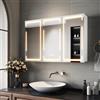 SIRHONA Armadietto da bagno a specchio con 4 ripiani regolabili, armadio da bagno bianco a 3 ante per farmacia da parete con funzione disappannamento e memoria, 90 x 60 x 14 cm